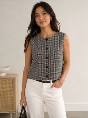 Autres Filles Black White Gingham Button Front Crop Top Size Small